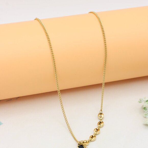 Gold Plated Dual Bar Drop Necklace with Bold Link Detail, XPNL0388 - Picture 9 of 13